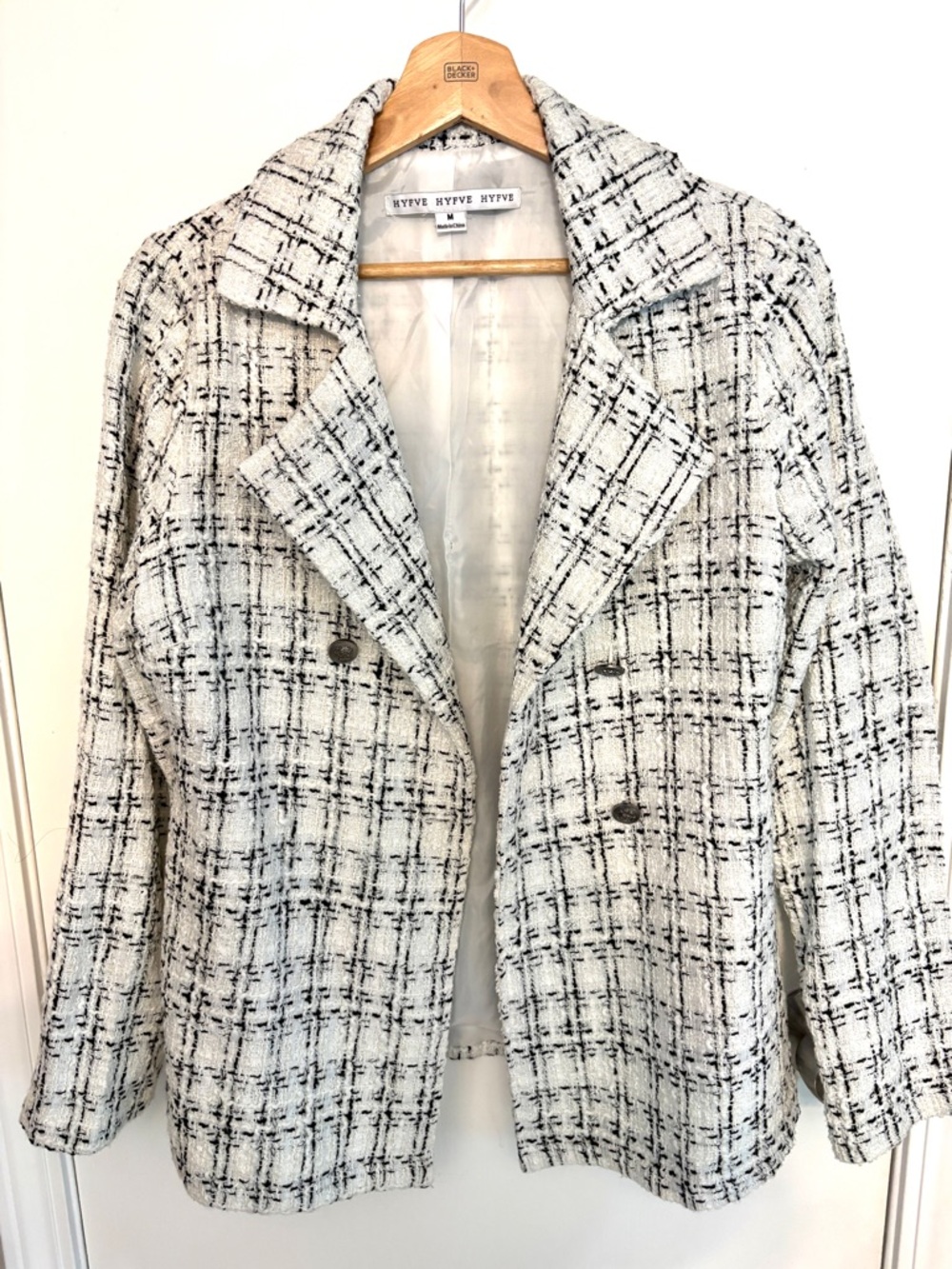 HYFVE Black and White Tweed Double-Breasted Blazer